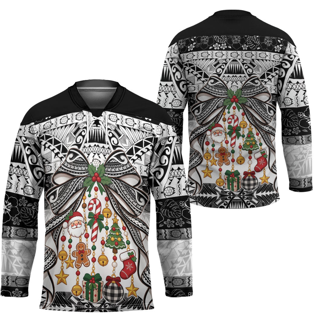 Polynesian Tribal Pattern Christmas Bow Hockey Jersey