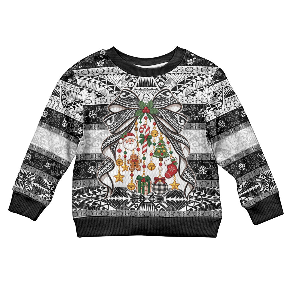 Polynesian Tribal Pattern Christmas Bow Kid Ugly Christmas Sweater