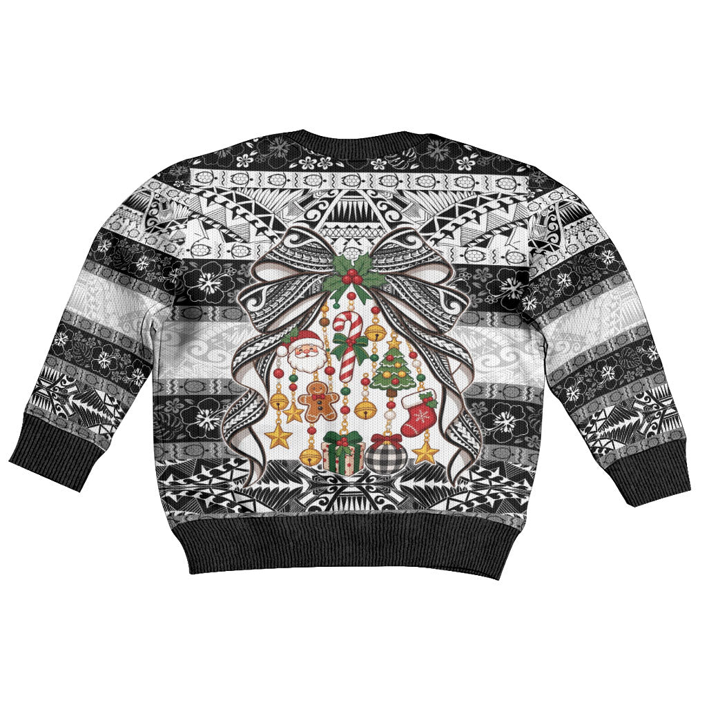 Polynesian Tribal Pattern Christmas Bow Kid Ugly Christmas Sweater