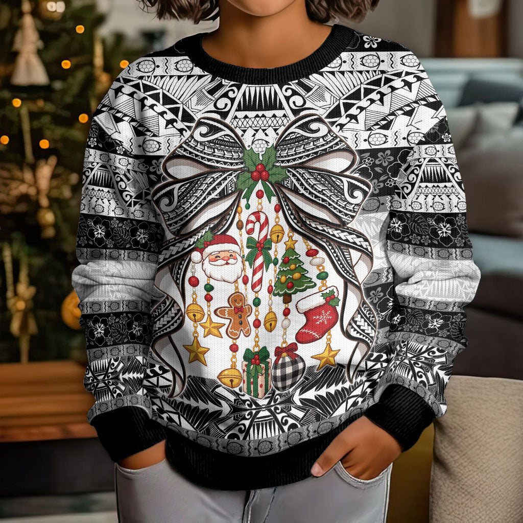 Polynesian Tribal Pattern Christmas Bow Kid Ugly Christmas Sweater