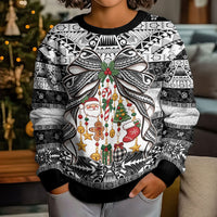 Polynesian Tribal Pattern Christmas Bow Kid Ugly Christmas Sweater