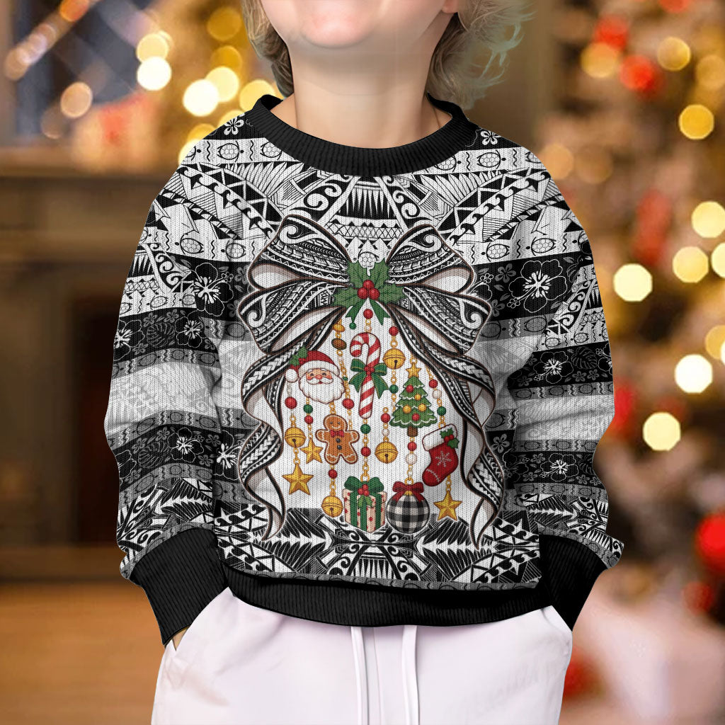Polynesian Tribal Pattern Christmas Bow Kid Ugly Christmas Sweater