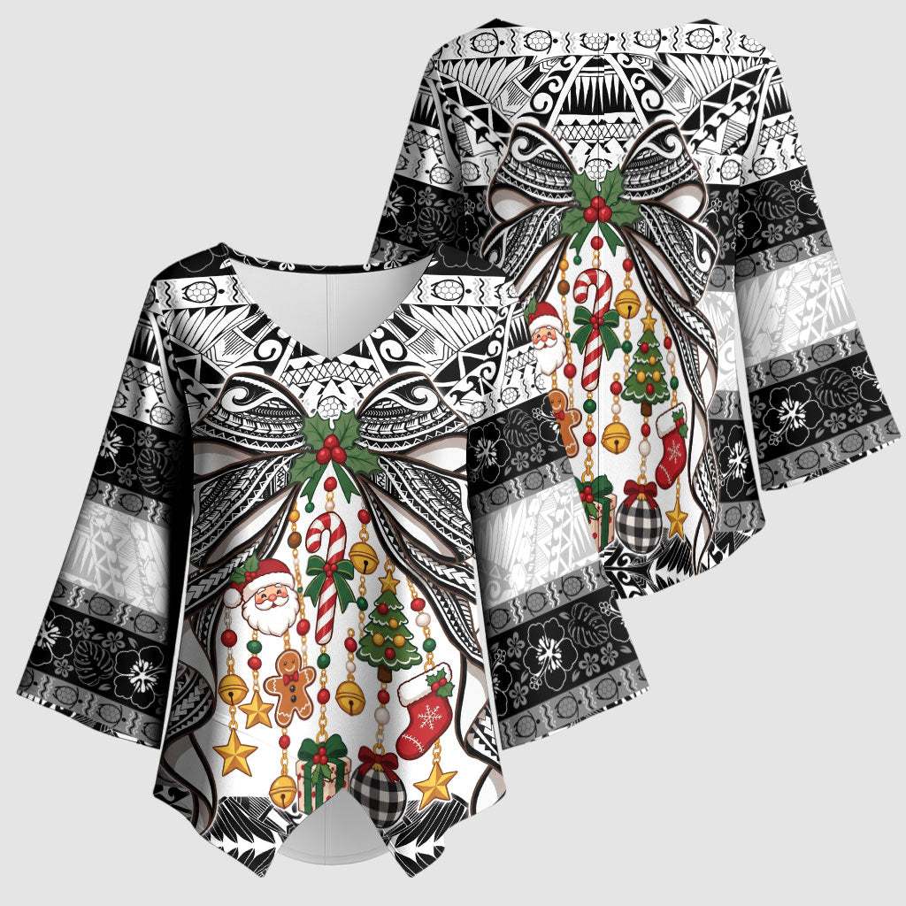Polynesian Tribal Pattern Christmas Bow Kimono Sleeve Blouse LT9 - Polynesian Pride