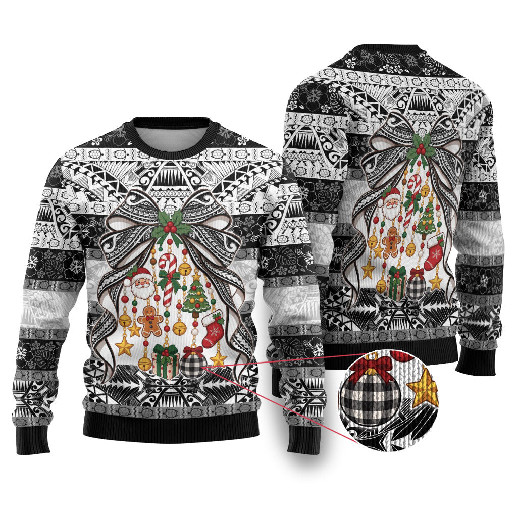 Polynesian Tribal Pattern Christmas Bow Ugly Christmas Sweater LT9 Multicolor - Polynesian Pride