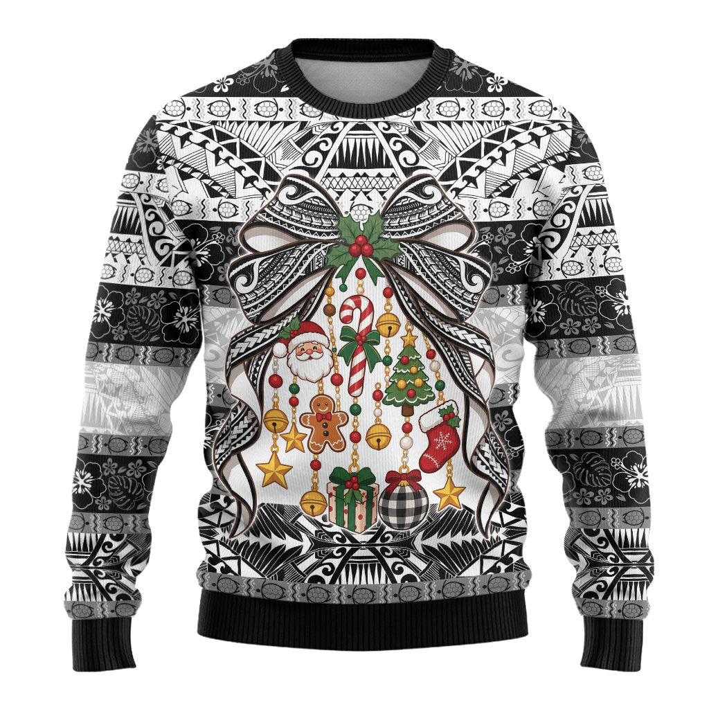 Polynesian Tribal Pattern Christmas Bow Ugly Christmas Sweater LT9 - Polynesian Pride