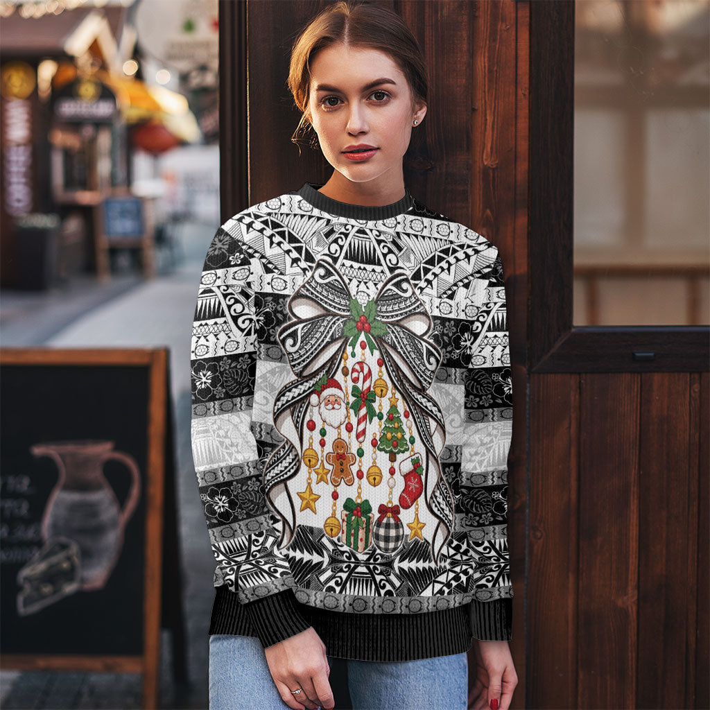 Polynesian Tribal Pattern Christmas Bow Ugly Christmas Sweater LT9 - Polynesian Pride