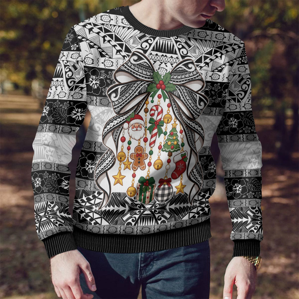 Polynesian Tribal Pattern Christmas Bow Ugly Christmas Sweater LT9 - Polynesian Pride
