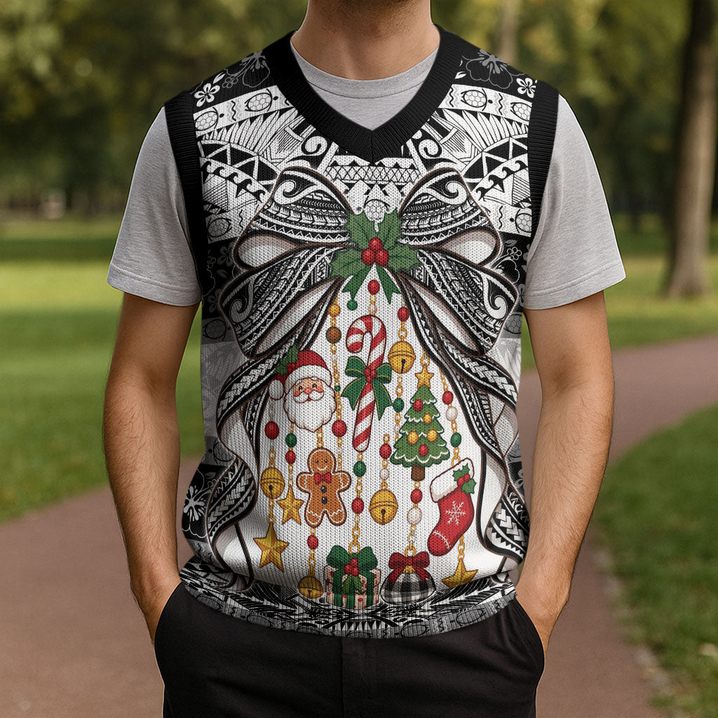 Polynesian Tribal Pattern Christmas Bow Christmas Knitted V-Neck Vest LT9 - Polynesian Pride