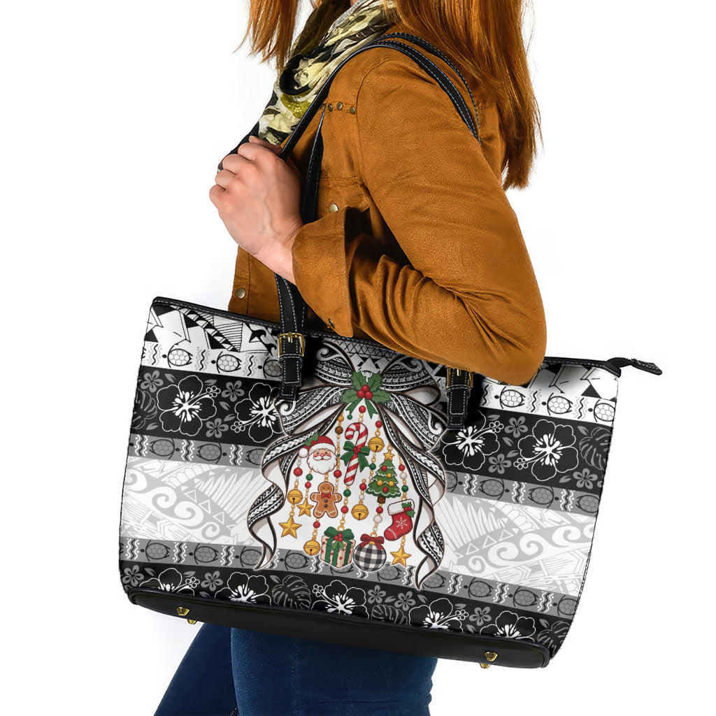 Polynesian Tribal Pattern Christmas Bow Leather Tote Bag LT9 Multicolor - Polynesian Pride