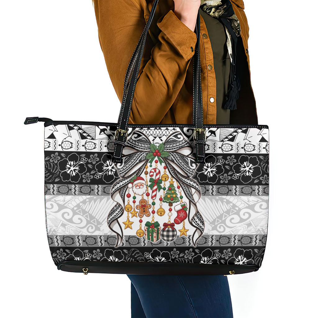 Polynesian Tribal Pattern Christmas Bow Leather Tote Bag LT9 - Polynesian Pride
