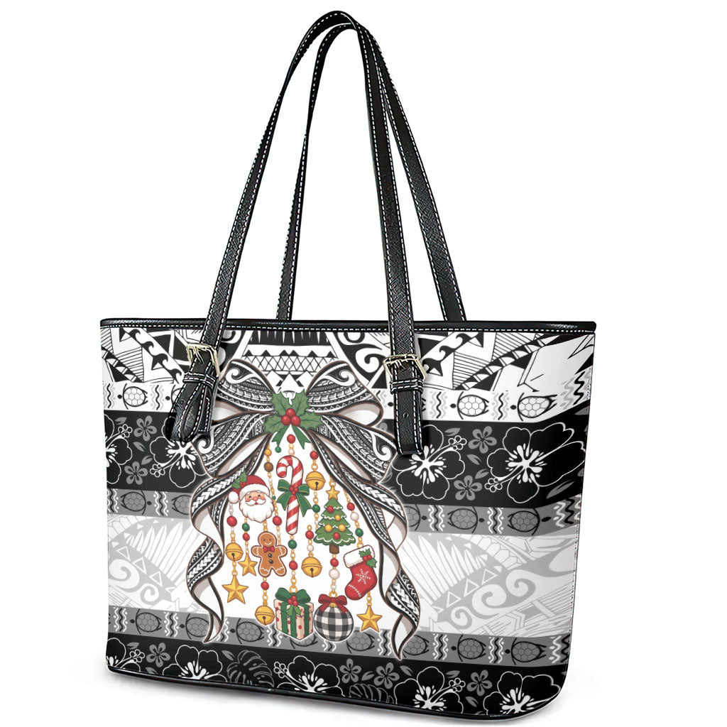 Polynesian Tribal Pattern Christmas Bow Leather Tote Bag LT9 - Polynesian Pride