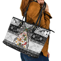 Polynesian Tribal Pattern Christmas Bow Leather Tote Bag LT9 - Polynesian Pride