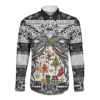 Polynesian Tribal Pattern Christmas Bow Long Sleeve Button Shirt