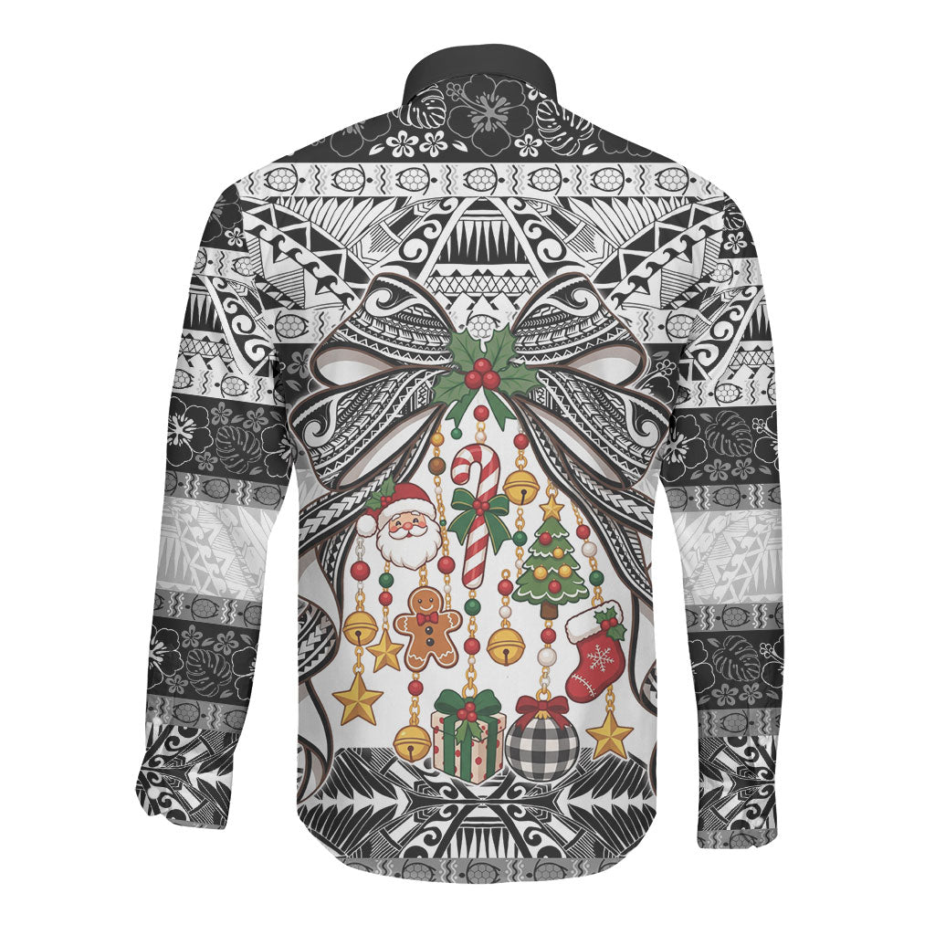 Polynesian Tribal Pattern Christmas Bow Long Sleeve Button Shirt