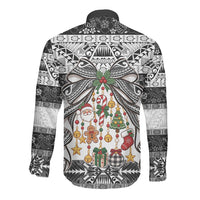 Polynesian Tribal Pattern Christmas Bow Long Sleeve Button Shirt