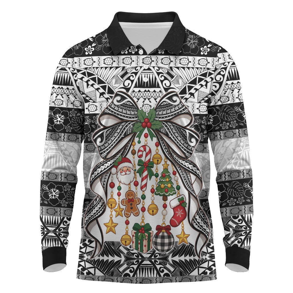 Polynesian Tribal Pattern Christmas Bow Long Sleeve Polo Shirt