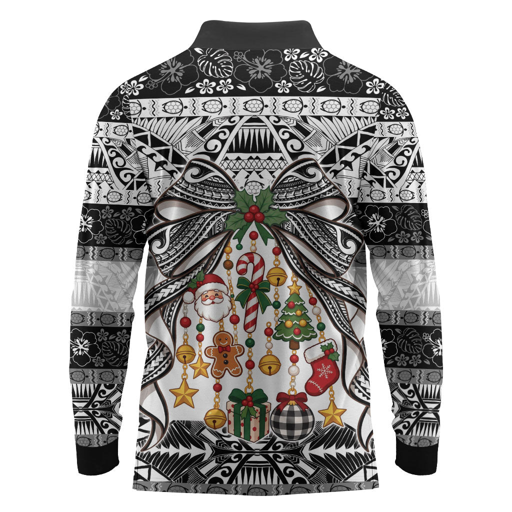 Polynesian Tribal Pattern Christmas Bow Long Sleeve Polo Shirt