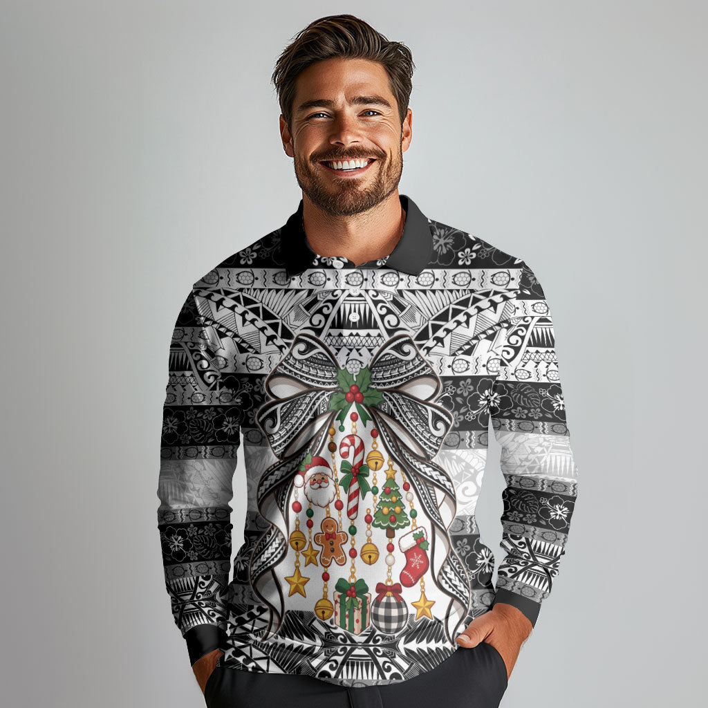 Polynesian Tribal Pattern Christmas Bow Long Sleeve Polo Shirt