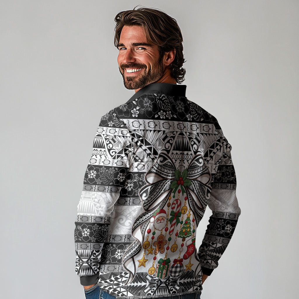 Polynesian Tribal Pattern Christmas Bow Long Sleeve Polo Shirt