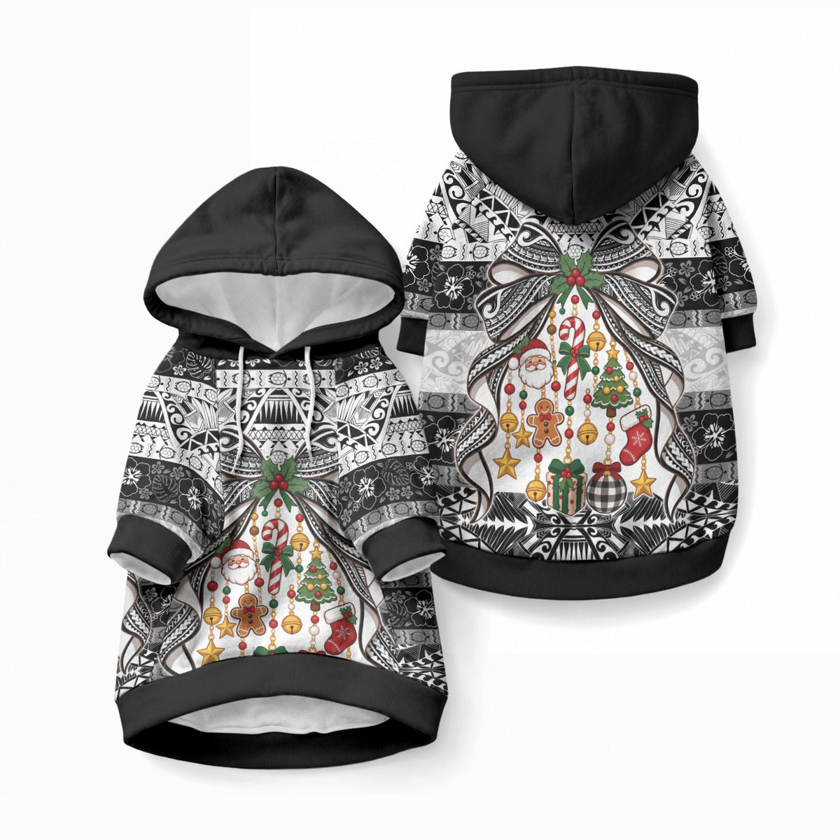 Polynesian Tribal Pattern Christmas Bow Pet Hoodie