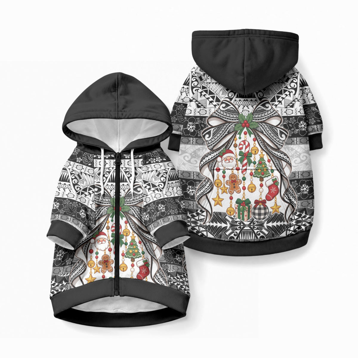 Polynesian Tribal Pattern Christmas Bow Pet Hoodie