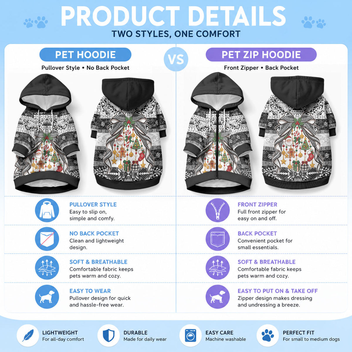 Polynesian Tribal Pattern Christmas Bow Pet Hoodie
