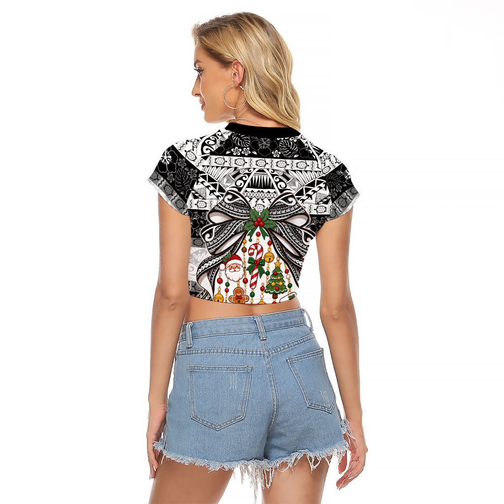 Polynesian Tribal Pattern Christmas Bow Raglan Cropped T Shirt LT9 - Polynesian Pride