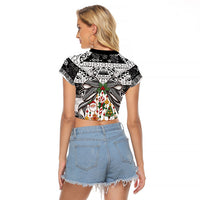 Polynesian Tribal Pattern Christmas Bow Raglan Cropped T Shirt LT9 - Polynesian Pride