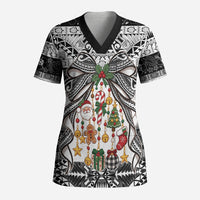 Polynesian Tribal Pattern Christmas Bow Scrub Top LT9 Adult Multicolor - Polynesian Pride
