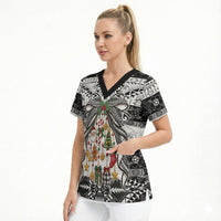 Polynesian Tribal Pattern Christmas Bow Scrub Top LT9 - Polynesian Pride