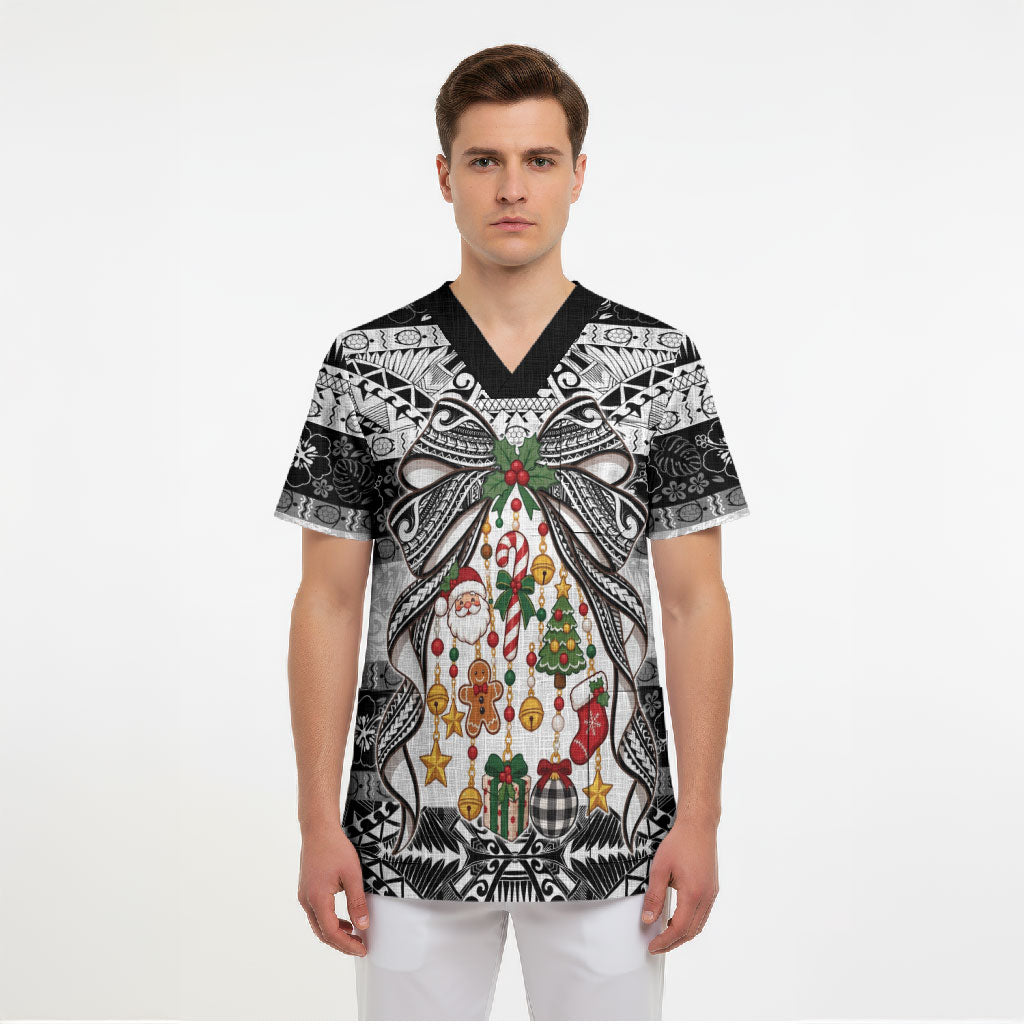 Polynesian Tribal Pattern Christmas Bow Scrub Top LT9 - Polynesian Pride