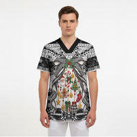 Polynesian Tribal Pattern Christmas Bow Scrub Top LT9 - Polynesian Pride