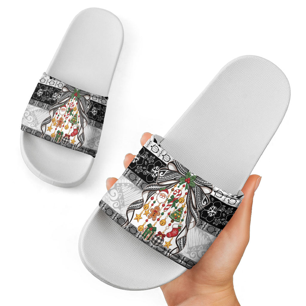 Polynesian Tribal Pattern Christmas Bow Slide Sandals