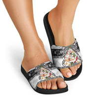 Polynesian Tribal Pattern Christmas Bow Slide Sandals