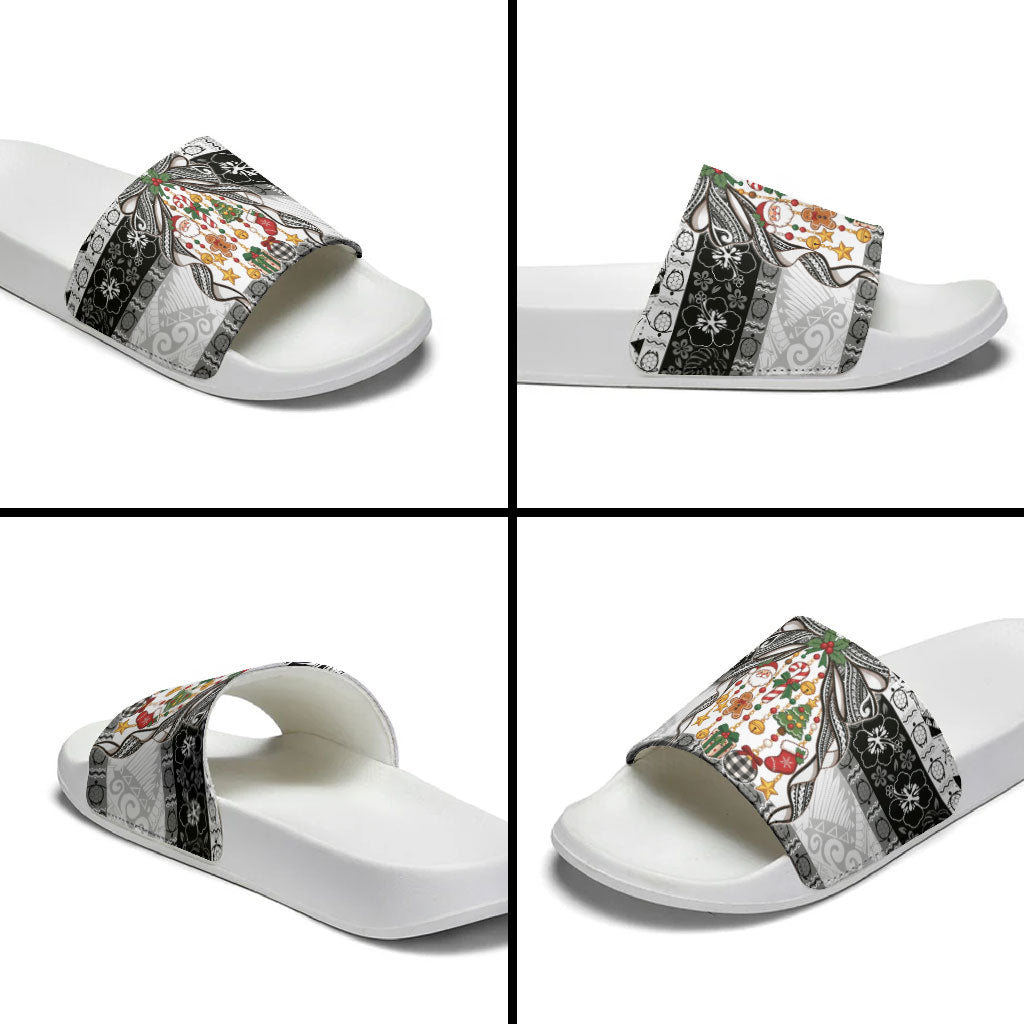 Polynesian Tribal Pattern Christmas Bow Slide Sandals