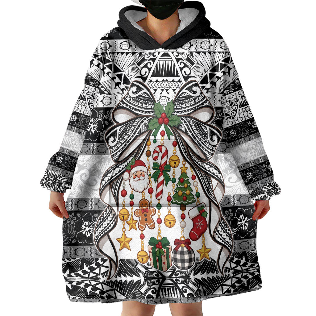 Polynesian Tribal Pattern Christmas Bow Wearable Blanket Hoodie