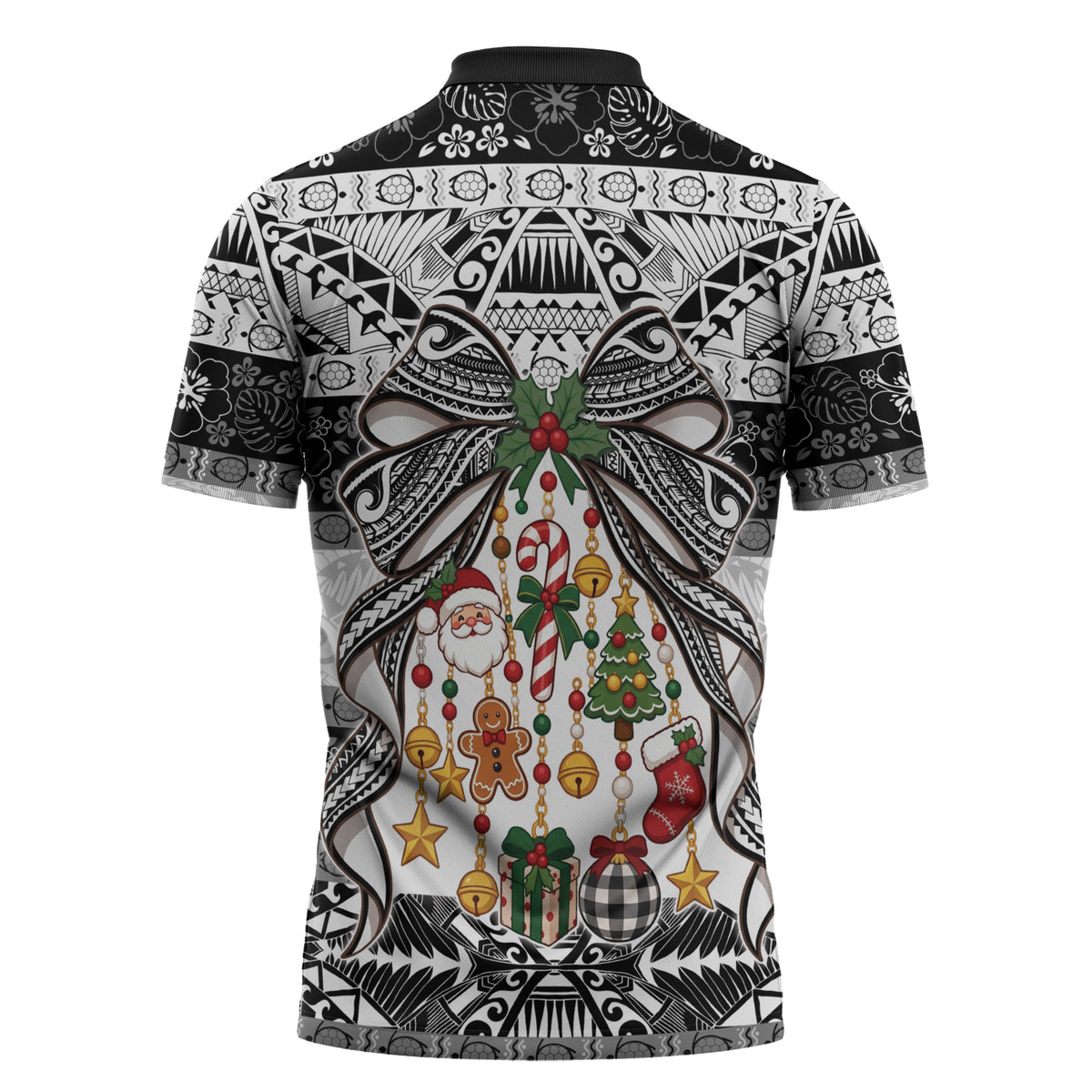 Polynesian Tribal Pattern Christmas Bow Zipper Polo Shirt
