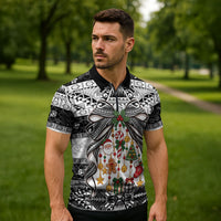 Polynesian Tribal Pattern Christmas Bow Zipper Polo Shirt