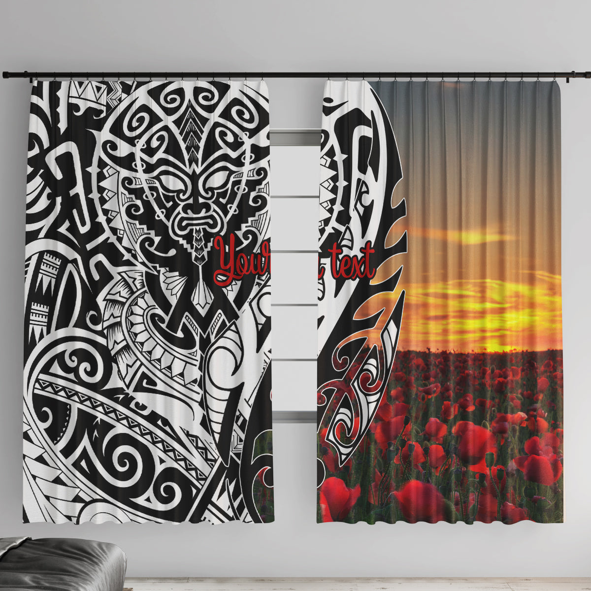 Personalised New Zealand Waitangi and ANZAC day Window Curtain LT9 With Hooks White - Polynesian Pride
