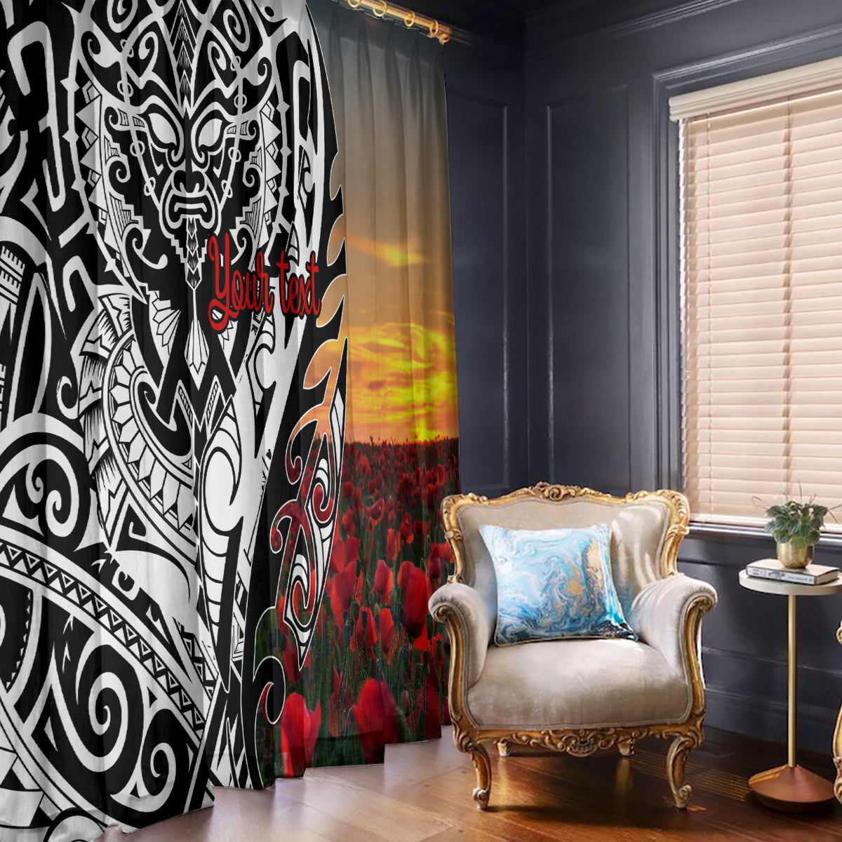 Personalised New Zealand Waitangi and ANZAC day Window Curtain LT9 - Polynesian Pride