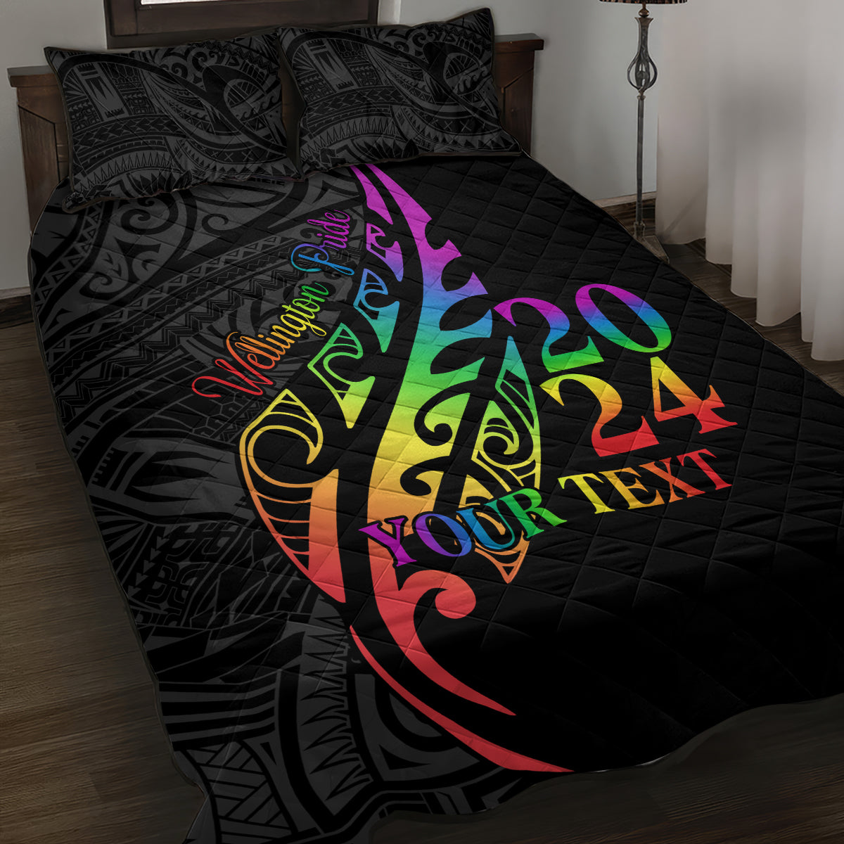 Personalised New Zealand Wellington Pride Quilt Bed Set Maori Fern with Pride Flag 2024