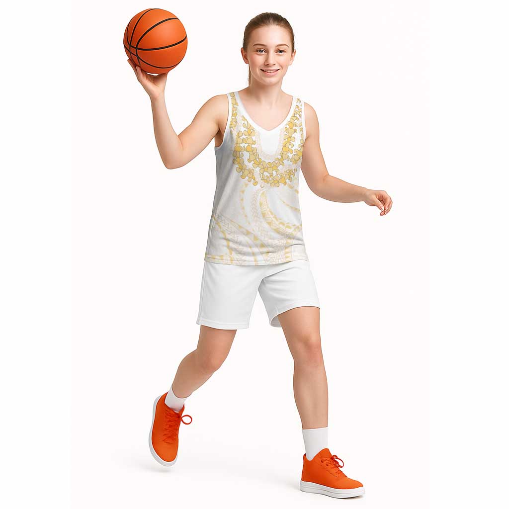 Aloha Lei Onaona Basketball Jersey Beige Hawaiian Tribal Pattern LT9 - Polynesian Pride
