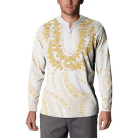 Aloha Lei Onaona Button Sweatshirt Beige Hawaiian Tribal Pattern LT9 - Polynesian Pride