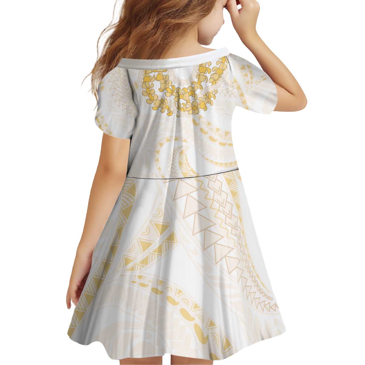 Aloha Lei Onaona Kid Short Sleeve Dress Beige Hawaiian Tribal Pattern LT9 - Polynesian Pride