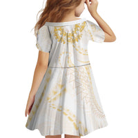 Aloha Lei Onaona Kid Short Sleeve Dress Beige Hawaiian Tribal Pattern LT9 - Polynesian Pride