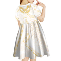 Aloha Lei Onaona Kid Short Sleeve Dress Beige Hawaiian Tribal Pattern LT9 - Polynesian Pride