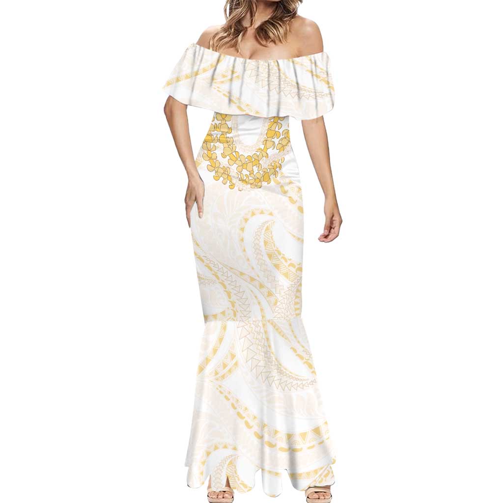 Aloha Lei Onaona Mermaid Dress Beige Hawaiian Tribal Pattern LT9 - Polynesian Pride