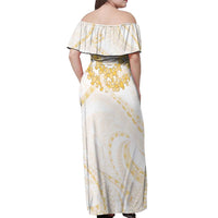 Aloha Lei Onaona Off Shoulder Maxi Dress Beige Hawaiian Tribal Pattern LT9 - Polynesian Pride