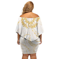 Aloha Lei Onaona Off Shoulder Short Dress Beige Hawaiian Tribal Pattern LT9 - Polynesian Pride