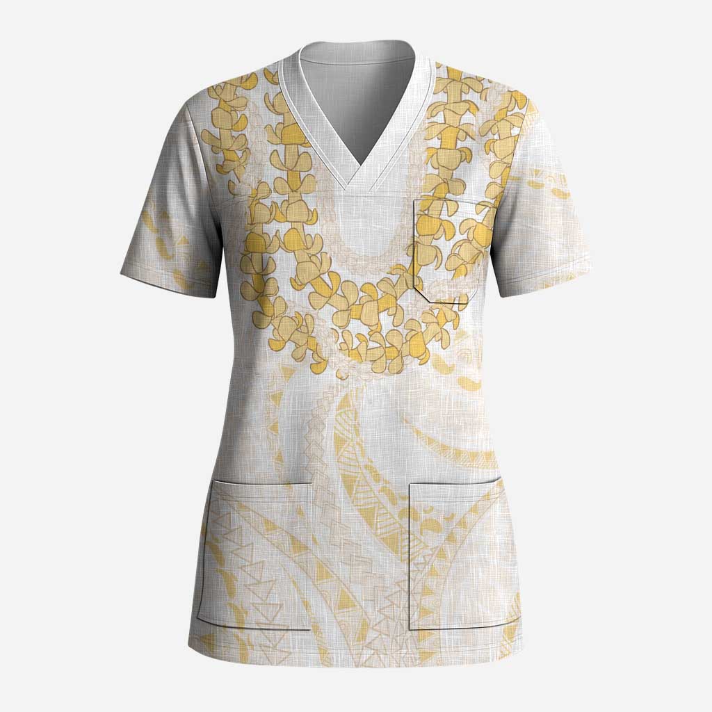 Aloha Lei Onaona Scrub Top Beige Hawaiian Tribal Pattern LT9 Adult Beige - Polynesian Pride